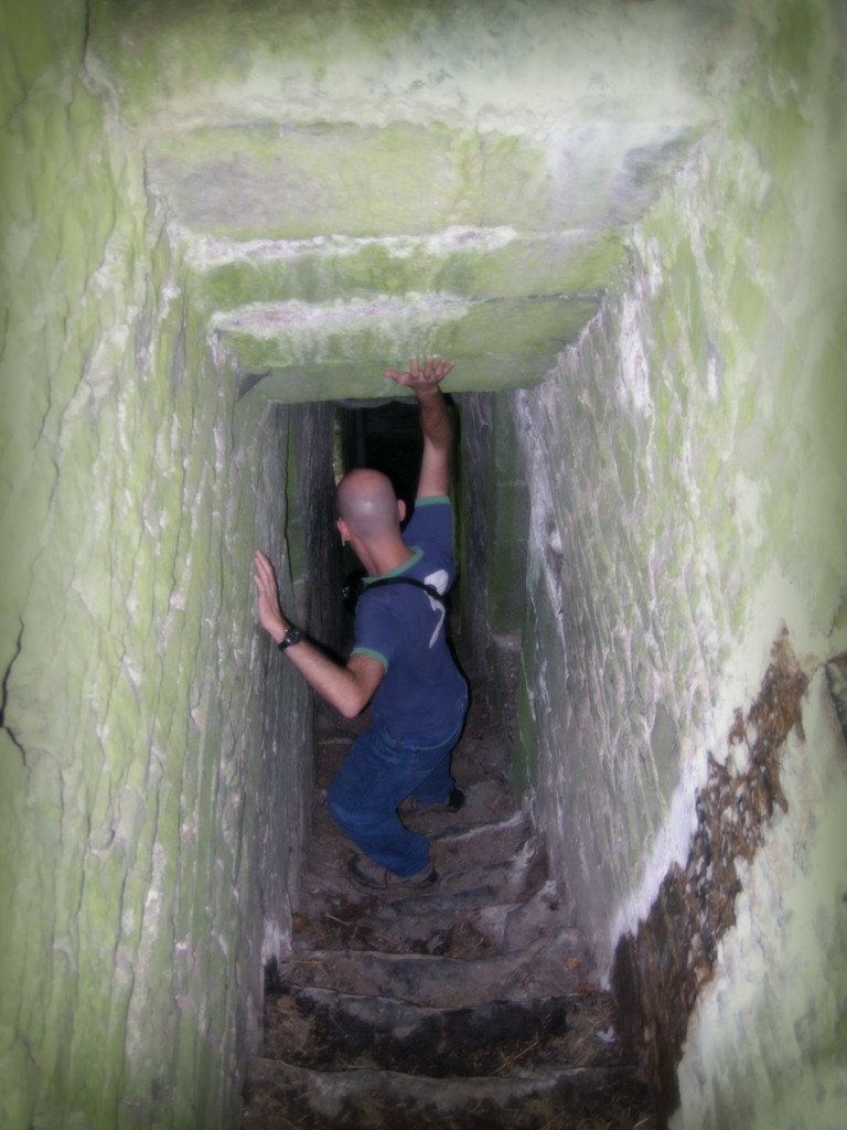 Carefully climbing down the hidden stairs at Ardmayle Castle